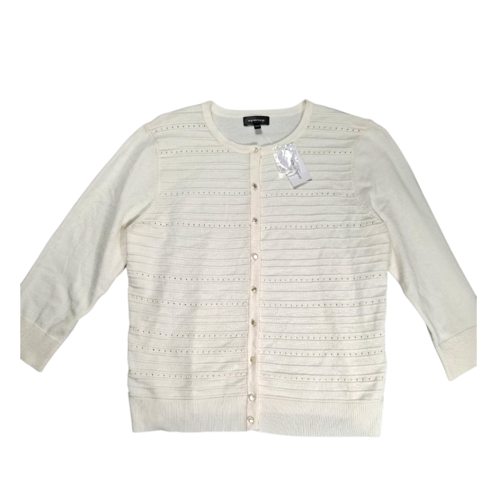 Spense light sweater women size XL color Ivory buttons front 3/4 sleeves New